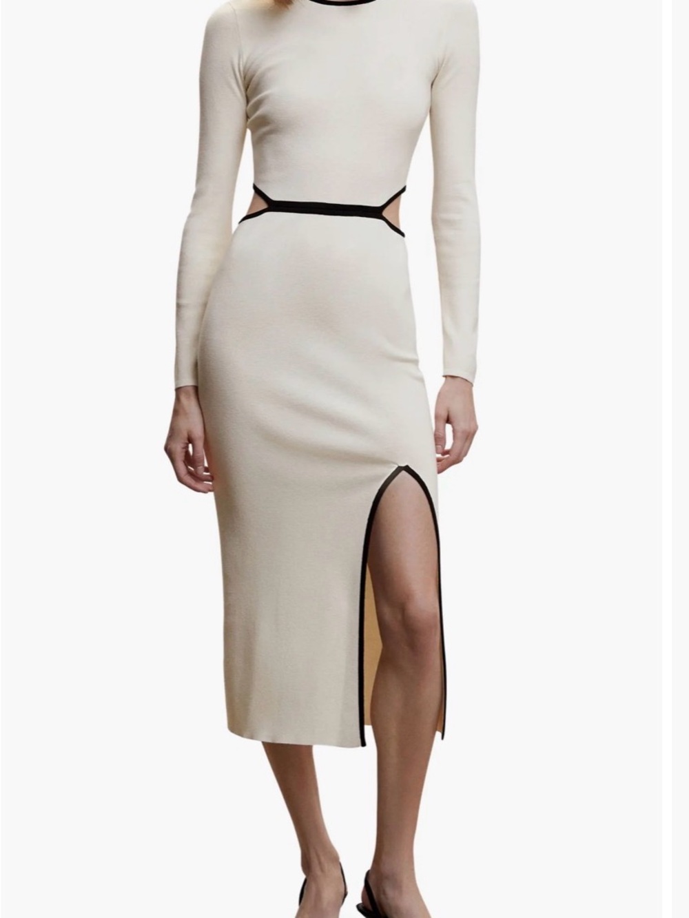 Mango Cream Midi Dress with Black Trim and Back Cutout